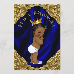 Invitation Baby shower pour un prince afro-américain bleu et 