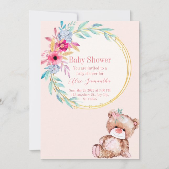 Invitation baby shower pour une fille avec petit o (Devant)