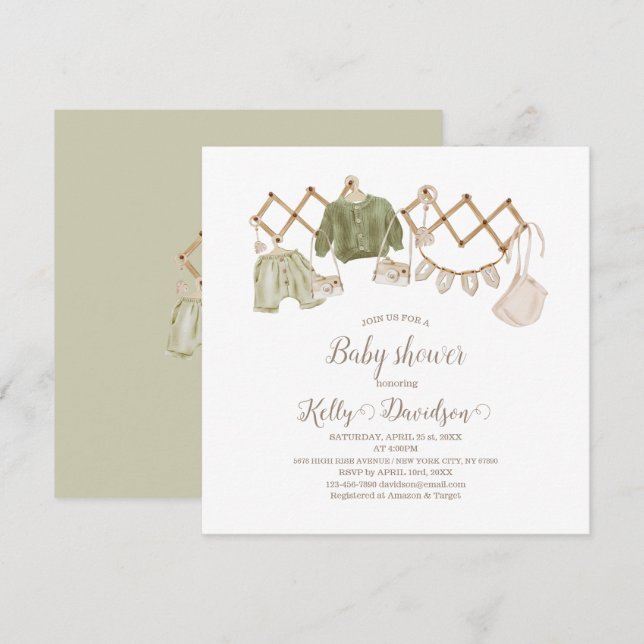 Invitation Baby Shower pour une Nurserie Bohème Mixte (Devant / Derrière)