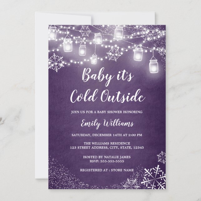 Invitation Baby shower pourpre bébé il fait froid dehors hive (Devant)
