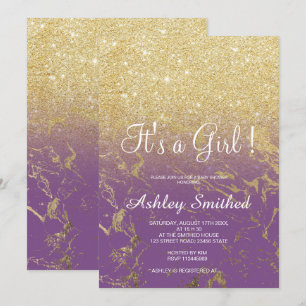 Invitation Baby shower pourpre de fille de marbre d'ombre de