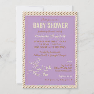 Invitation Baby shower pourpre du nid d'oiseaux