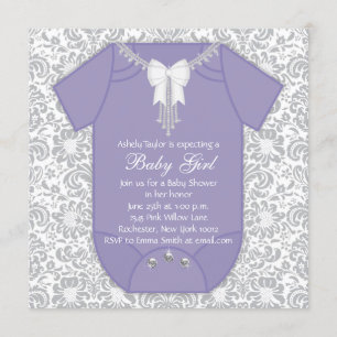Invitation Baby shower pourpre et gris