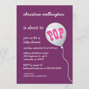 Invitation Baby shower pourpre mignon avec le ballon pour la