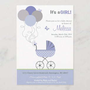 Invitation baby shower - Poussette et ballons