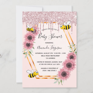 Invitation Baby shower poussiéreux rose or parties scintillan