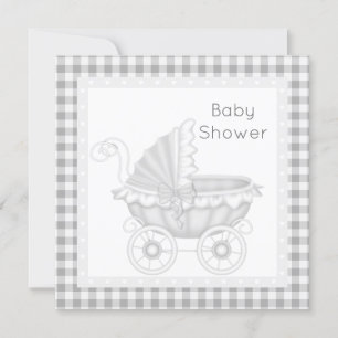 INVITATION BABY SHOWER PRAM vintage GRAS/BLANC