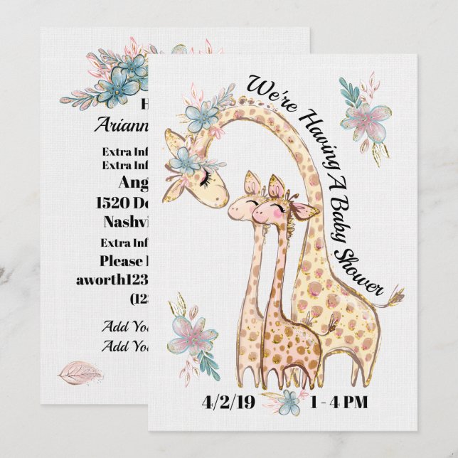 Invitation Baby shower Precious Twins (Devant / Derrière)