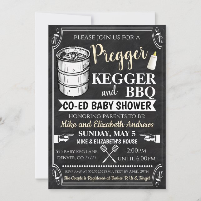 Invitation Baby shower Pregger Kegger et BBQ (Devant)