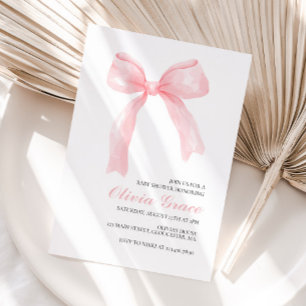 Invitation Baby shower prépa avec un nœud rose et gingham