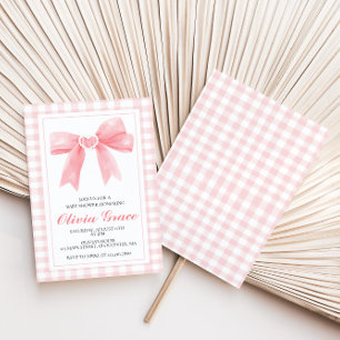 Invitation Baby shower prépa avec un nœud rose et gingham