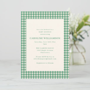 Invitation Baby Shower Préparatoire Vert Gingham à Carreaux