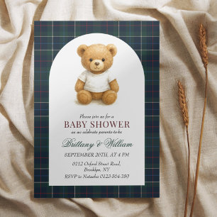 Invitation Baby shower préppy Teddy Bear Plaid