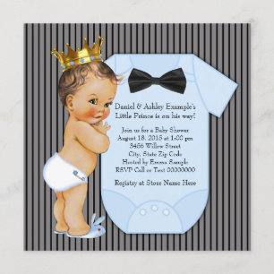 Invitation Baby shower Prince à rayures noir et bleu