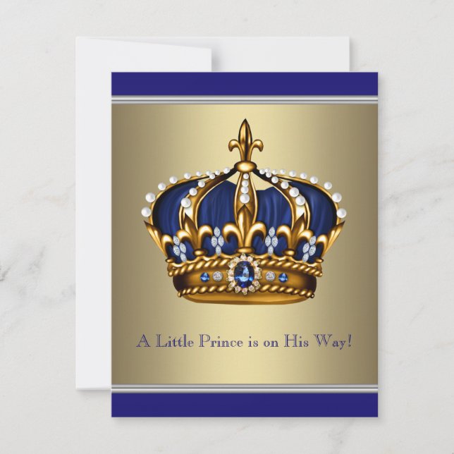 Invitation Baby shower Prince de la Couronne Bleue et Or (Devant)