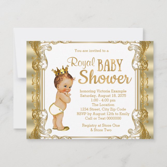 Invitation Baby Shower Prince en or (Dos)
