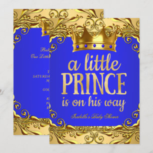 Invitation Baby Shower Prince en route Or Bleu Royal