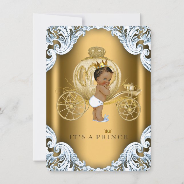 Invitation Baby shower Prince ethnique du transport bleu et o (Devant)