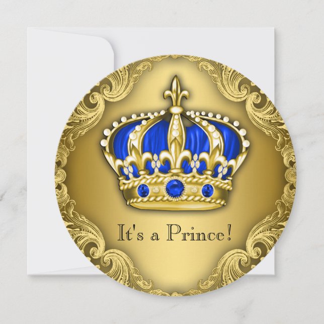 Invitation Baby shower Prince Fancy Bleu et Or (Devant)