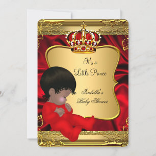 Invitation Baby shower Prince garçon Afro-Américain Rouge Or