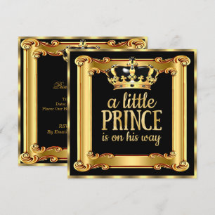 Invitation Baby shower Prince Gold Faux Foil Black Frame