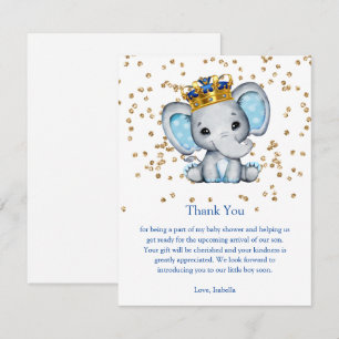 Invitation Baby shower Prince Royal Blue Gold Elephant Boy
