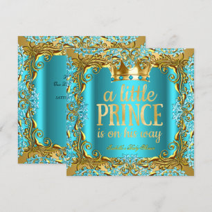 Invitation Baby shower Prince sur le chemin Gold Turquoise Aq