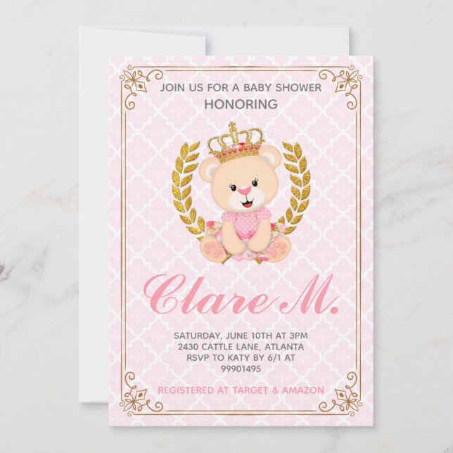 Invitation Baby shower Princess Bear (Devant)