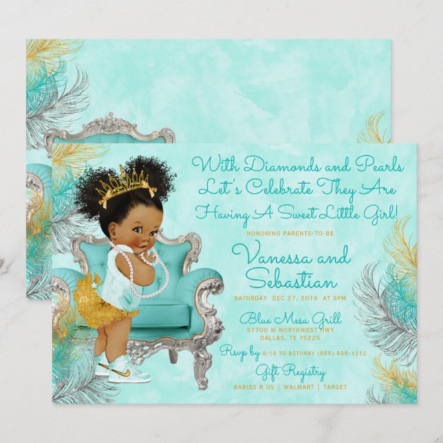 Invitation Baby shower Princess Diamonds et Pearls (Devant / Derrière)