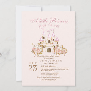 Invitation Baby shower Princess Pink Gold Castle