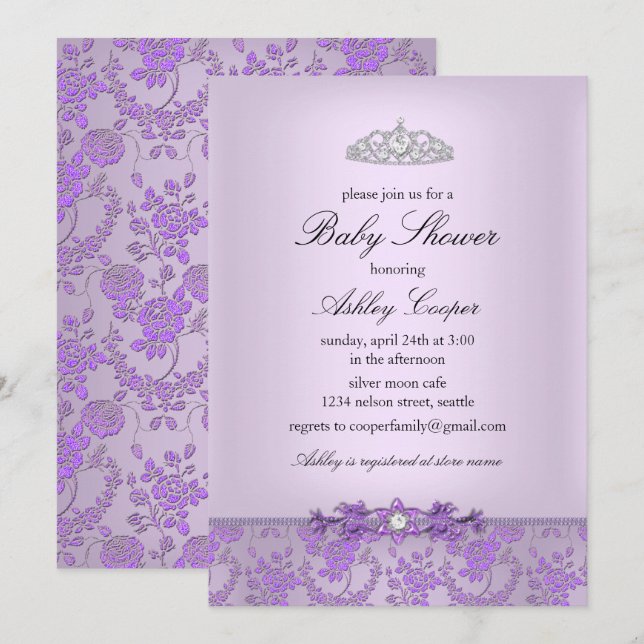 Invitation Baby shower Princess Purple (Devant / Derrière)