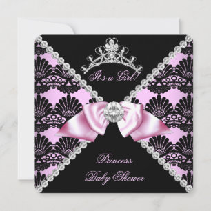 Invitation Baby Shower Princess Rose Noir Broderie Diamant