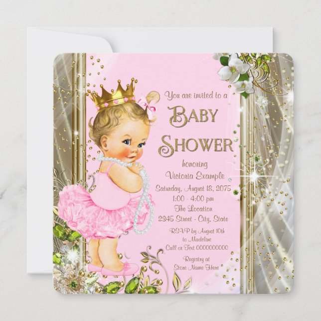 Invitation Baby shower Princess Tutu Gold rose (Devant)