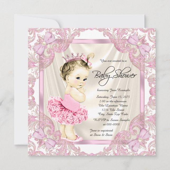 Invitation Baby shower Princess Tutu Pearls Ballerina (Devant)