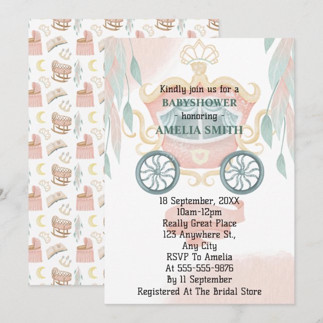 Invitation Baby shower Princesse (Devant / Derrière)