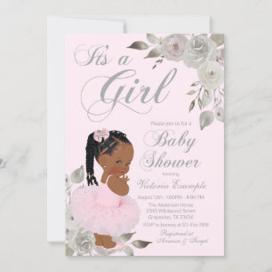 Invitation Baby Shower Princesse Africaine Argent Rose