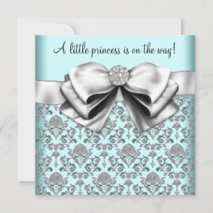 Invitation Baby shower princesse Black Turquoise Blue Damask