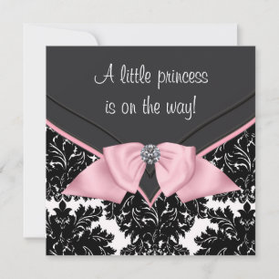 Invitation Baby shower princesse Bow rose Damask noir