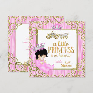 Invitation Baby Shower Princesse Brune Calèche Rose Chevaux