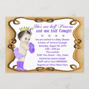 Invitation Baby shower Princesse Cowgirl violet