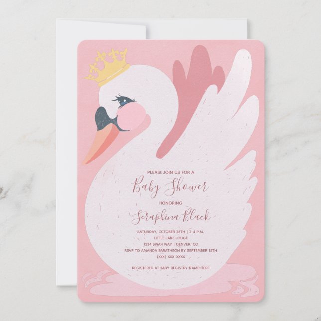 Invitation Baby shower princesse de cygne en dentelle rose (Devant)