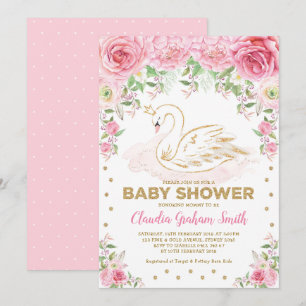 Invitation Baby shower princesse de cygne rose