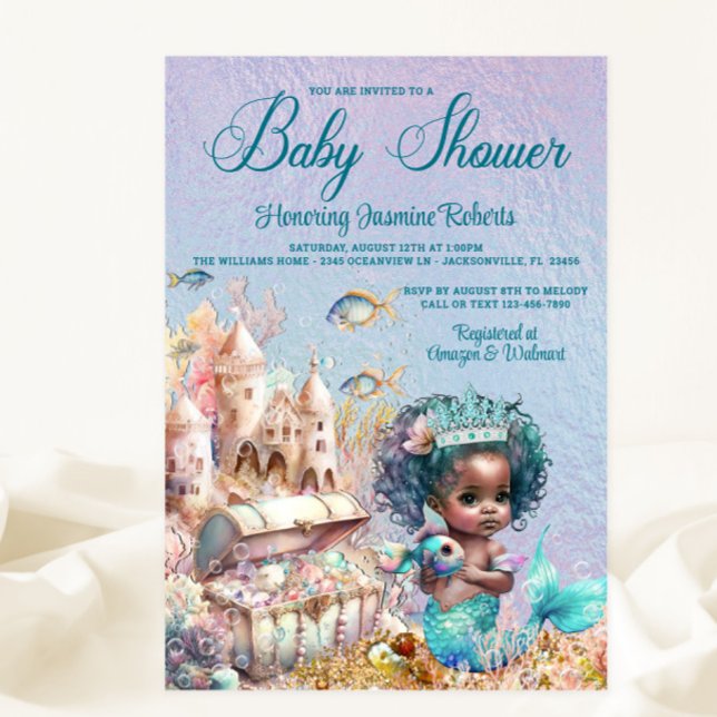 Invitation Baby shower princesse de sirène de peau foncée (Créateur téléchargé)