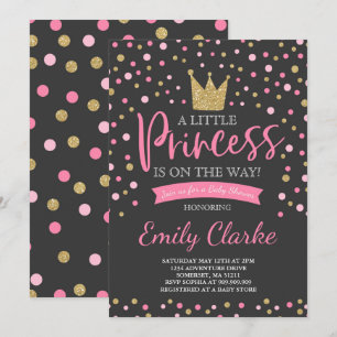 Invitation Baby shower Princesse Douche en or rose