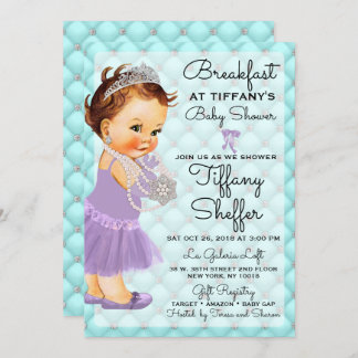 Invitation Baby shower Princesse Fille Turquoise Lavande Bleu