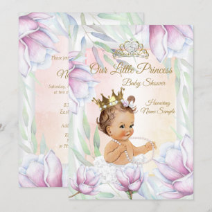 Invitation Baby Shower Princesse Fleurs de Lilas Rose Brunett