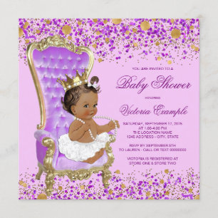 Invitation Baby Shower Princesse Lilac Gold