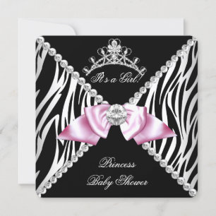 Invitation Baby shower princesse noire Zebra Rose Bow