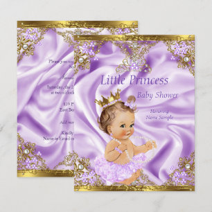Invitation Baby Shower Princesse Or Lavande Bébé Fille Brune