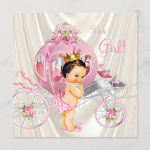Invitation Baby Shower Princesse Or Rose et Perle d'Ivoire